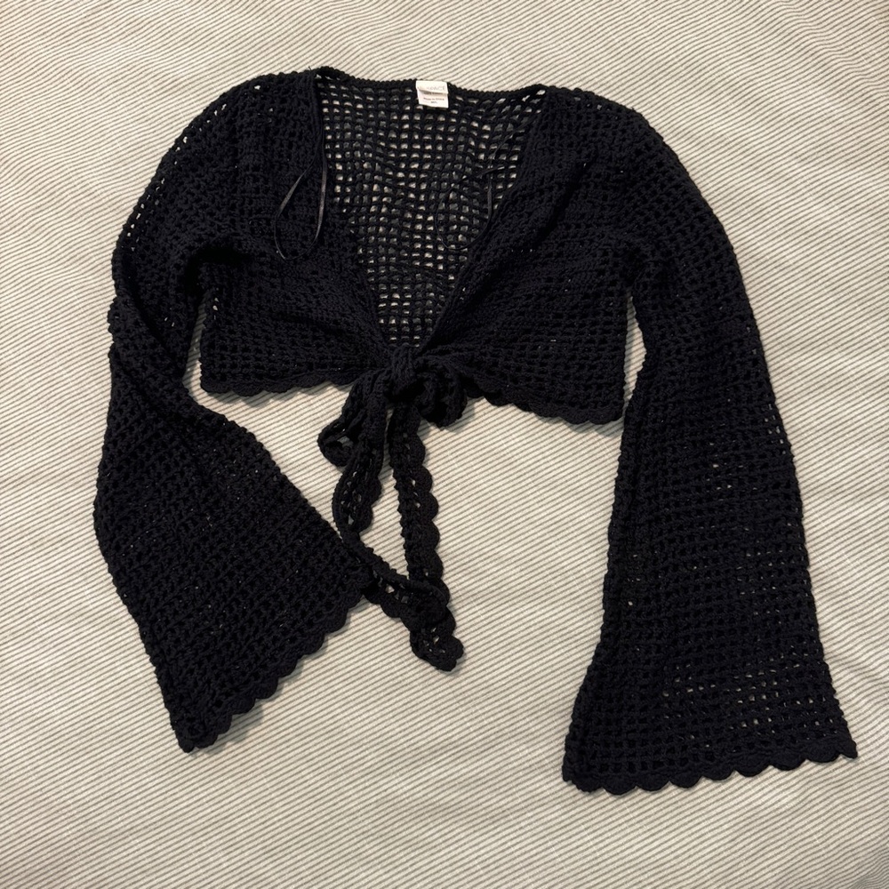 L*Space Crochet Long Sleeve Tie Front Top